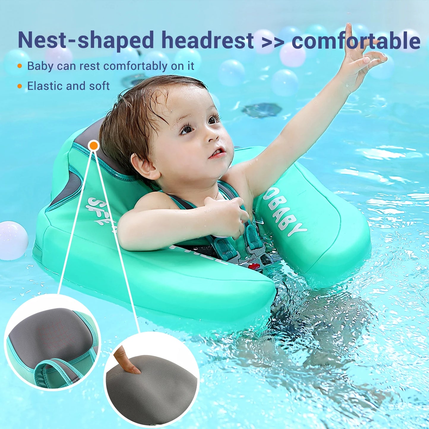 Baby Float with Sunshade Canopy and Crotch Strap Inflatable-free Safe Core Swimming Pool Accessory Bathroom Water Toy