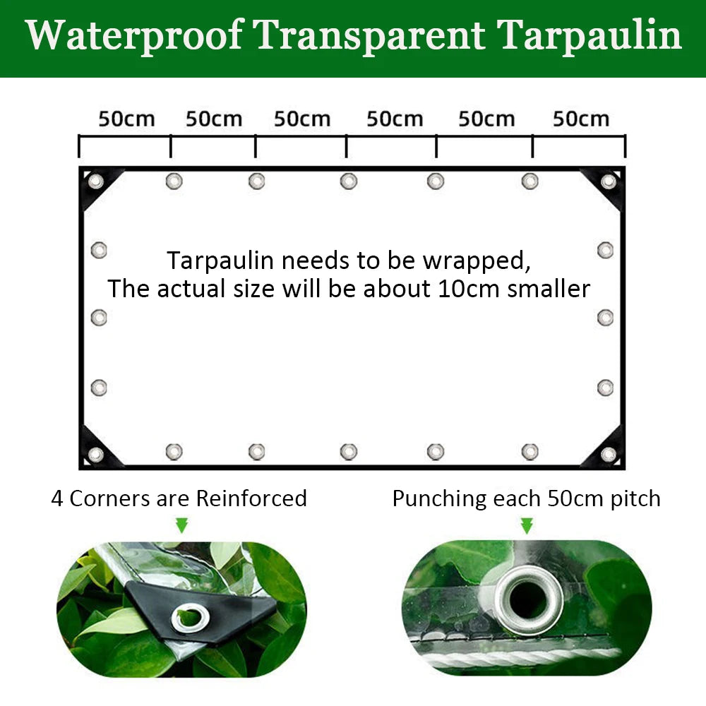 Clear Tarps Heavy Duty PVC, Durable Waterproof Dustproof Windproof with Grommets & Ropes for Patio
