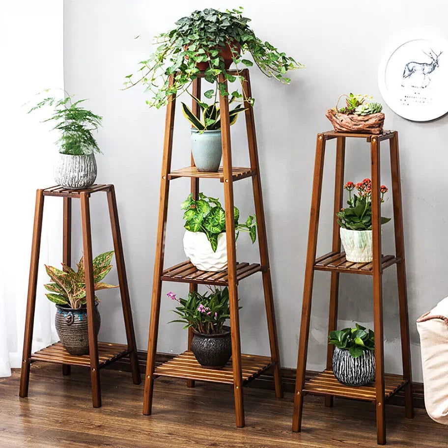 Tall Bamboo Plant Stand – 2, 3 or 4-Tier Indoor & Outdoor Display Shelf