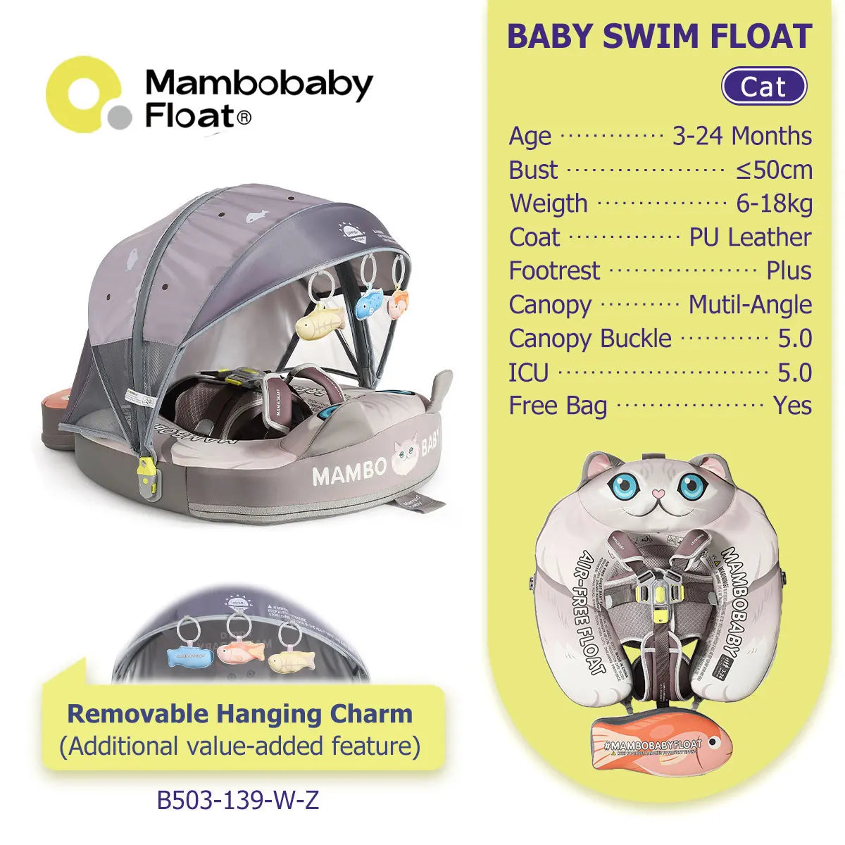 Mambobaby Baby Pool Float  For Infant Non-Inflatable Natation Buoy With Parasol
