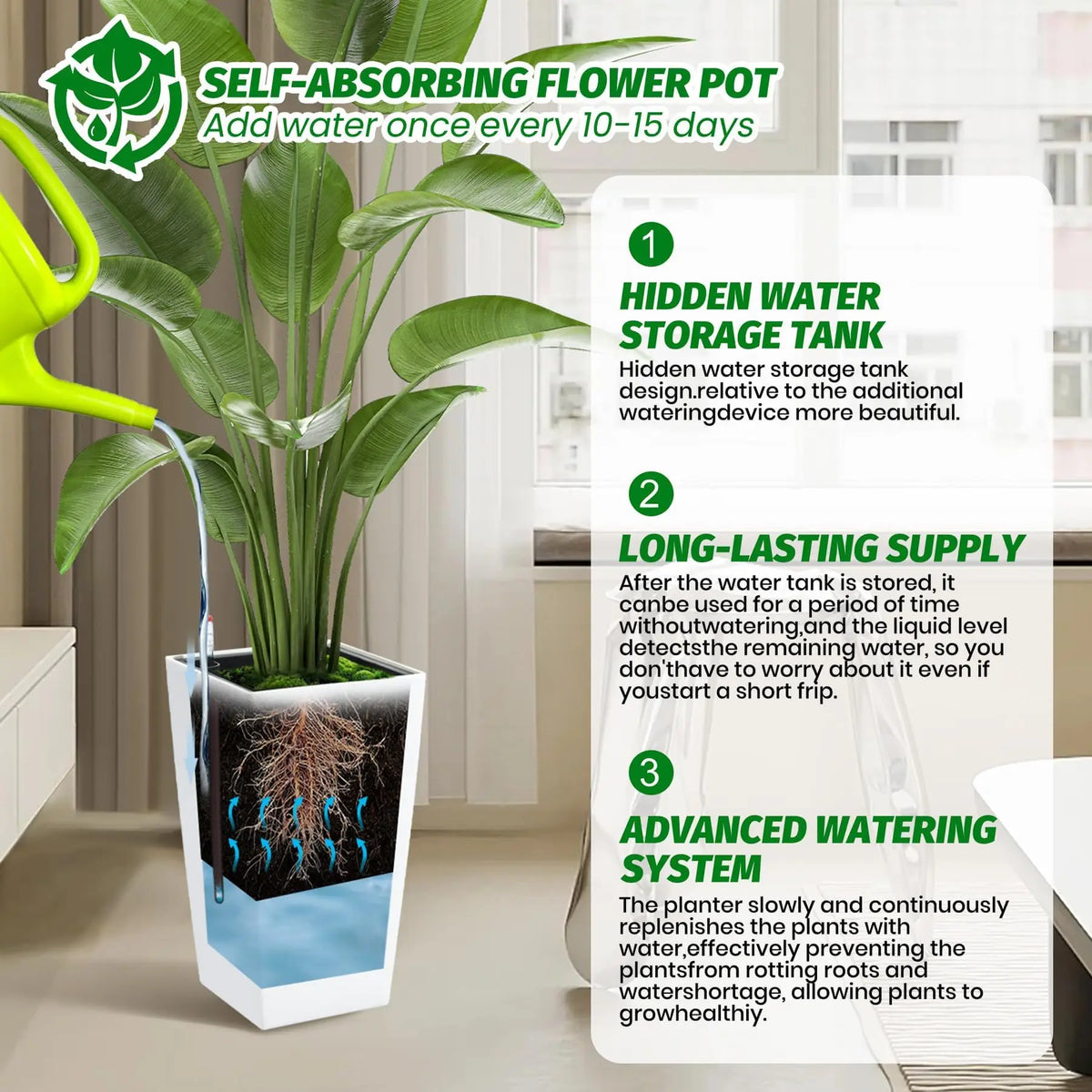 Set of 2 Self-Watering Tall Planters