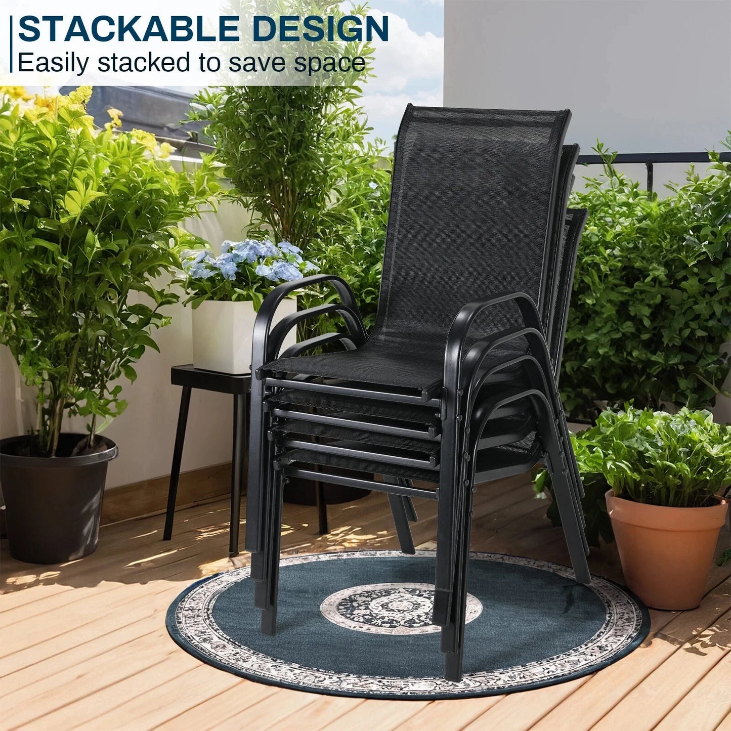 4PCS Garden Chairs Steel-iron+Teslin Fabric Folding High Chair