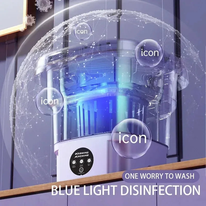 8L Portable Folding Mini Washing Machine with Spin Dryer – Compact Laundry Washer