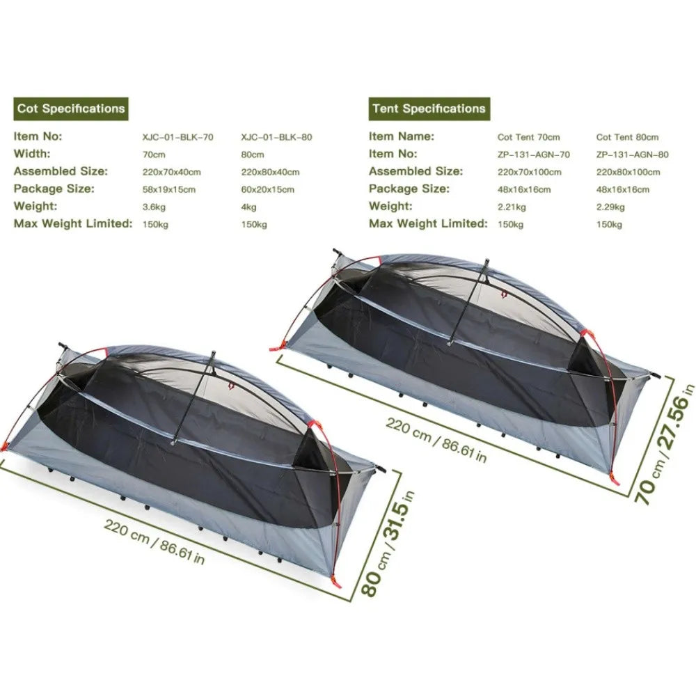 Night Cat 1-Person Elevated Camping Cot Tent – 4-Mode Convertible Shelter