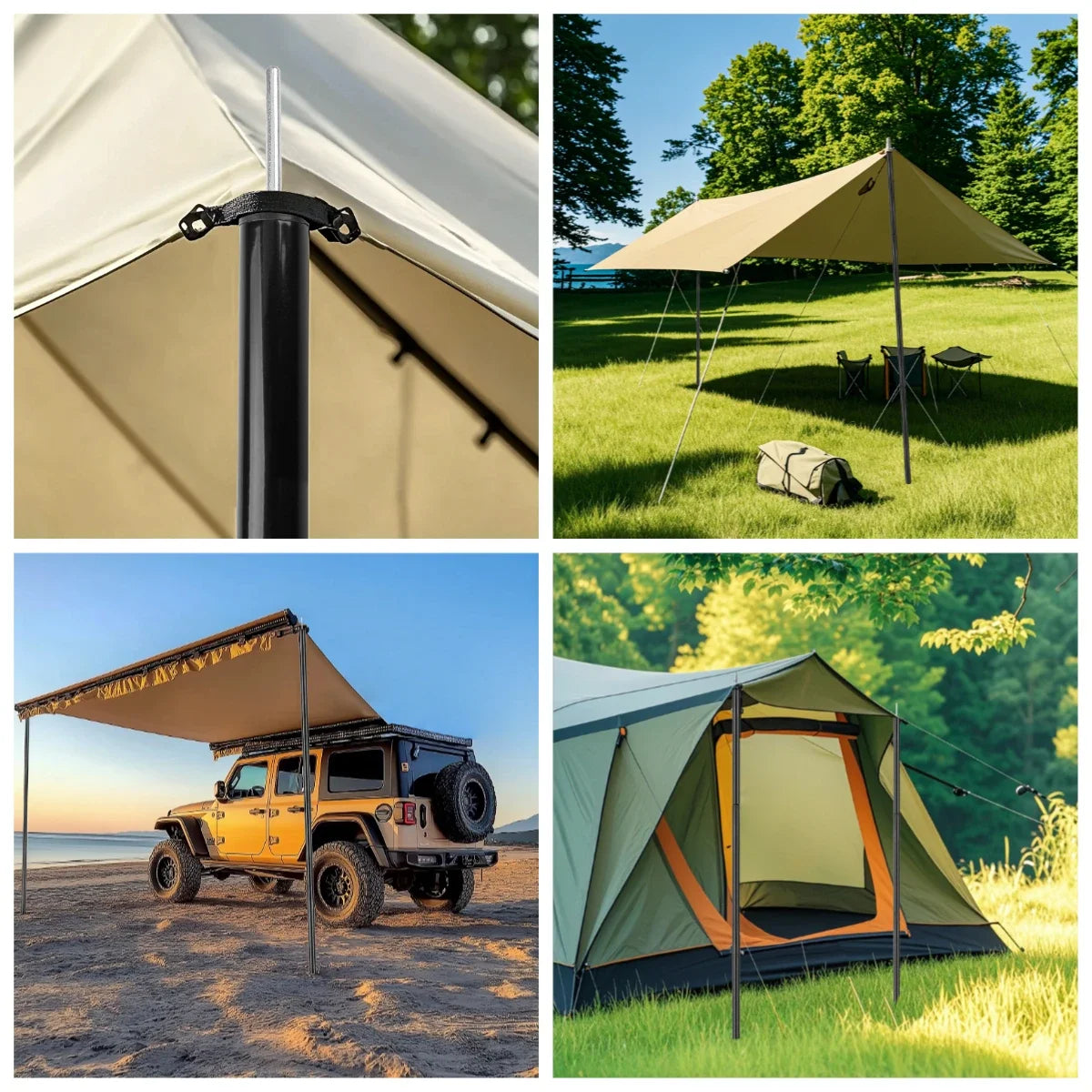 Telescopic Tent Poles Set of 2 Universal Adjustable Aluminium Camping Awning Poles Sun Sail Shelter Rods Tarp Tent Accessories