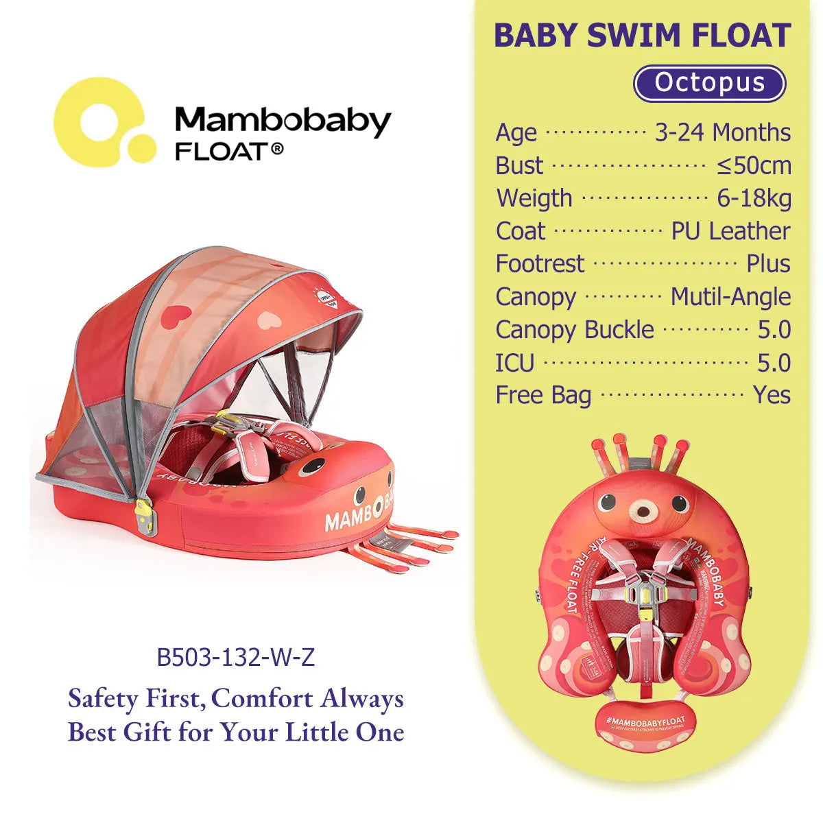 Mambobaby Baby Pool Float  For Infant Non-Inflatable Natation Buoy With Parasol