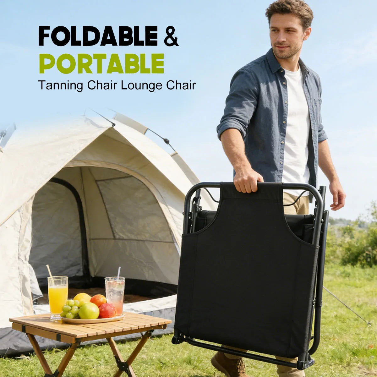 Adjustable Folding Lounge Chair with Removable Soft Cushion, 3 Position Reclining Heavy Duty 330 LBS Fold Up