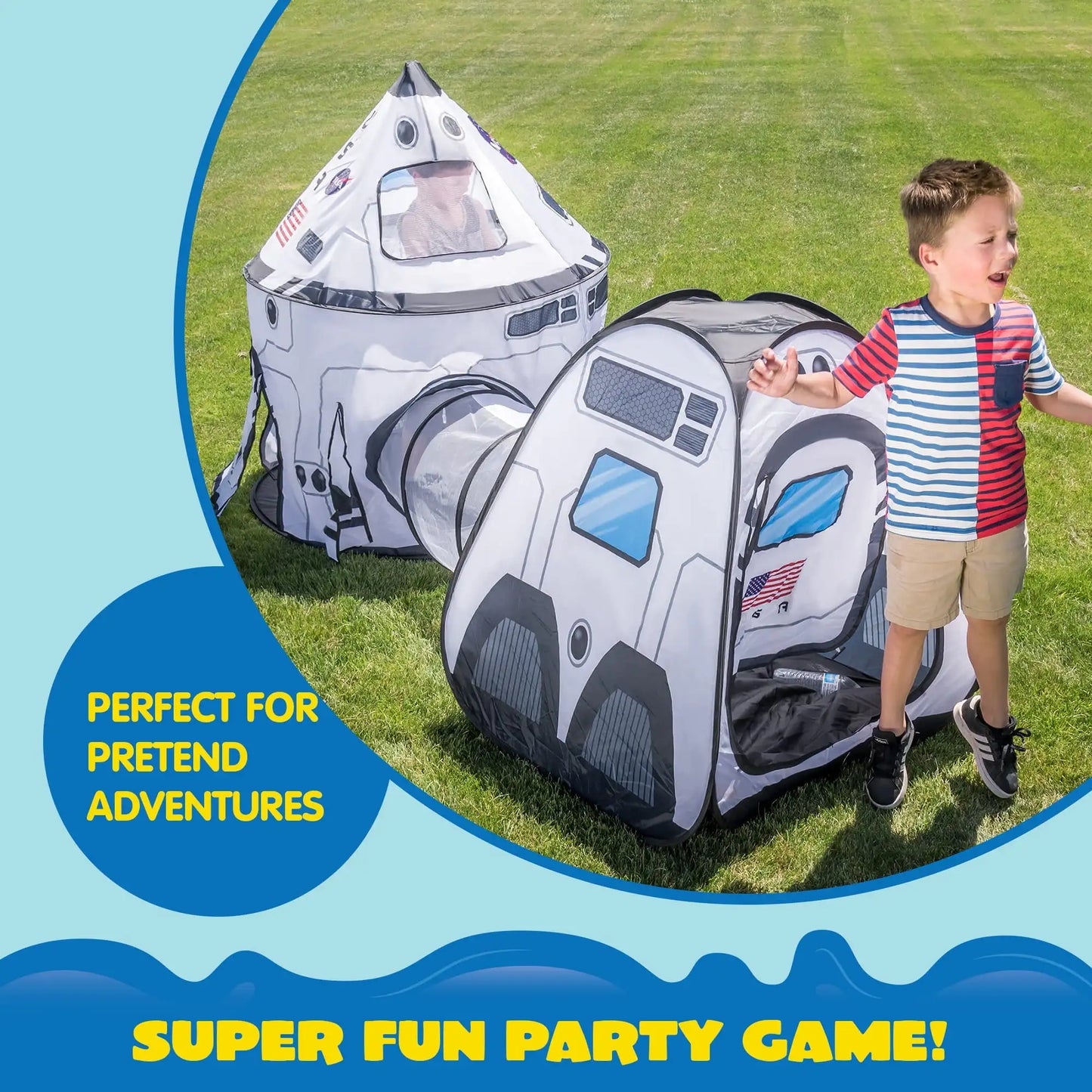 Joyfy Rocket Ship Play Tents Set Pop up Play house with Tunnel