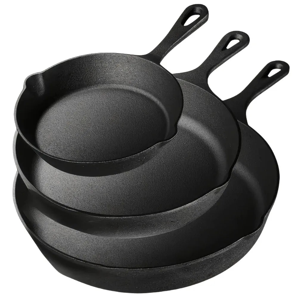 3-Piece Pre-Seasoned Cast Iron Skillet Set – 6", 8" & 10"