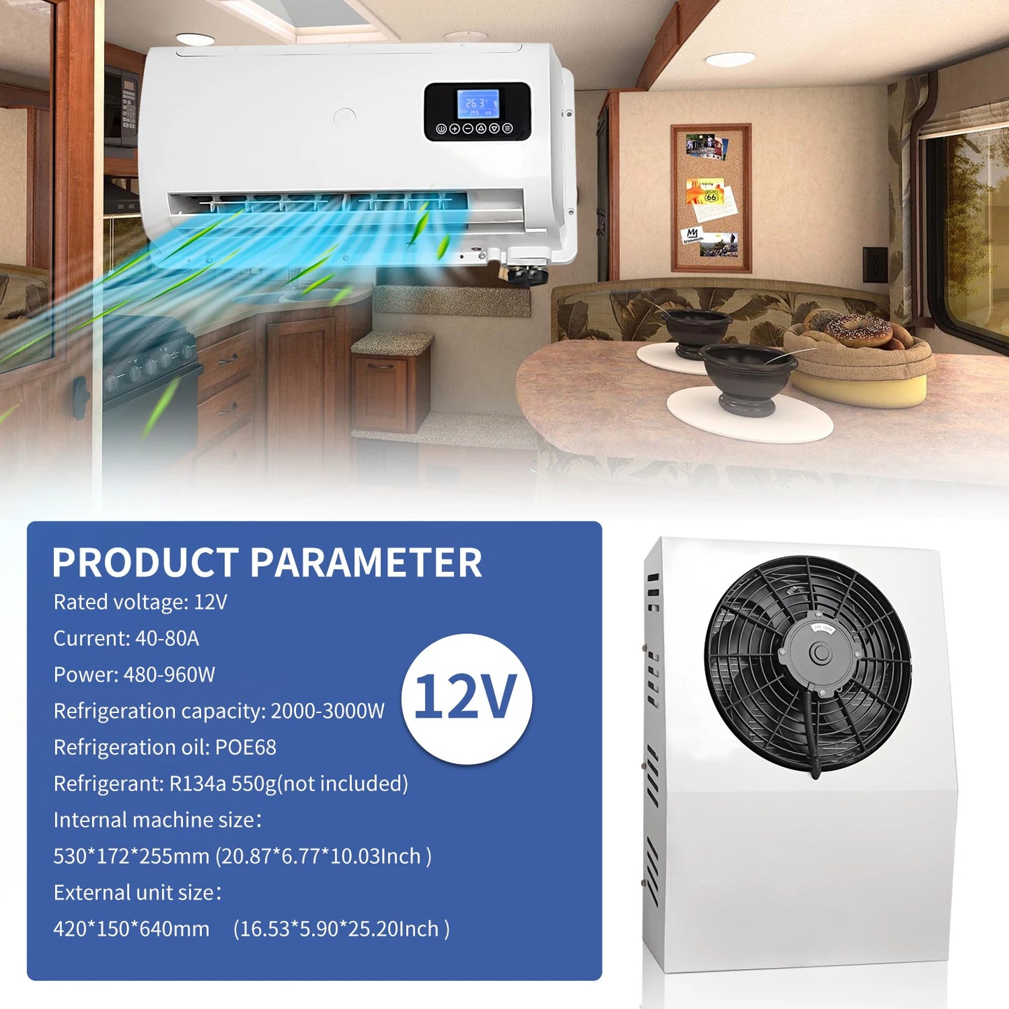 Treeligo 12V/24V 12000BTUmSplit Air Conditioner Electric