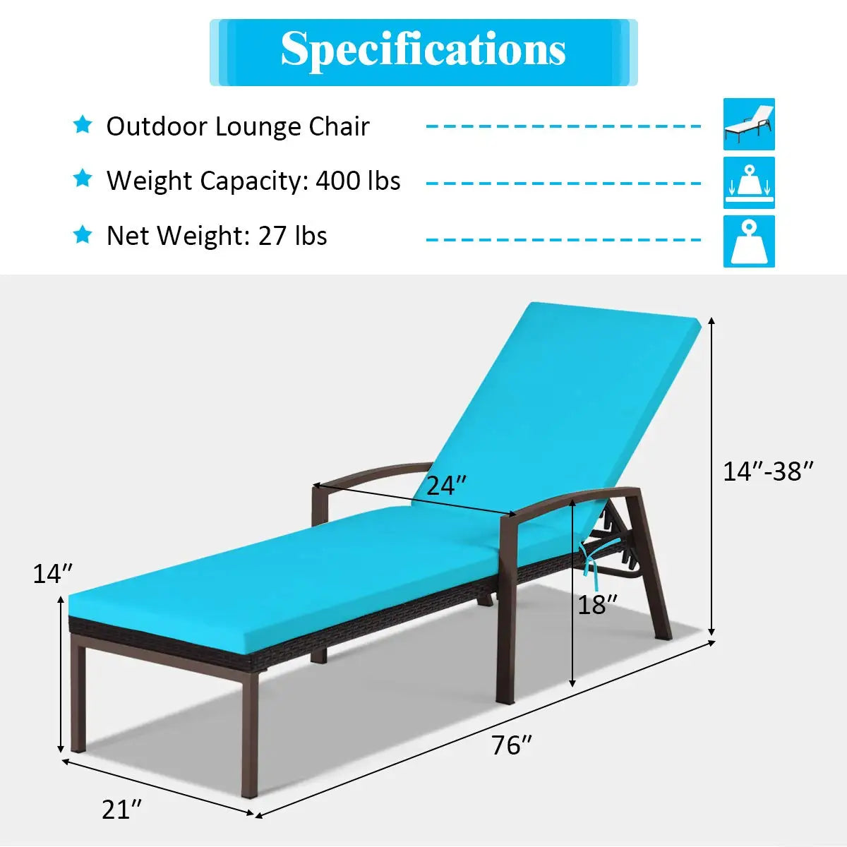 2 PCS Patio Rattan Chaise Lounge