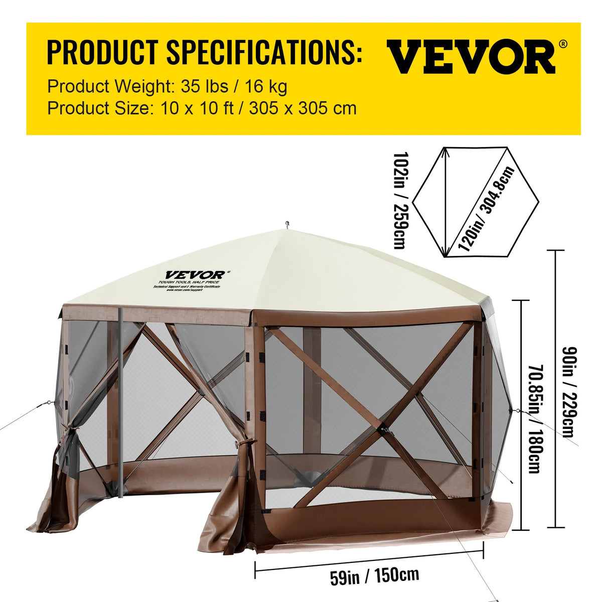 SucceBuy 6-Sided Pop-Up Camping Gazebo – 10' x 10' / 12' x 12'