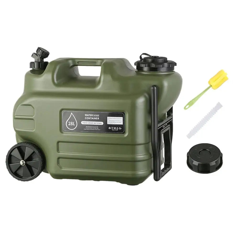 28L Portable Camping Water Container with Wheels & Dispensing Faucet