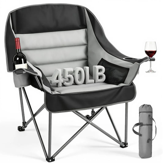 SucceBuy Oversized Padded Camping Chair with Cup & Wine Glass Holders