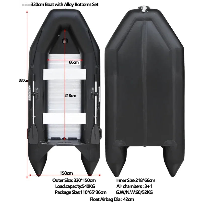 LUYA Heavy-Duty Inflatable Fishing Boat – 230–380cm with Alloy Floor & V-Keel
