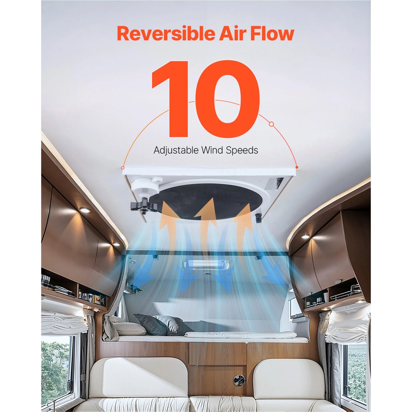 RV Roof Vent Fan 14 inch 12V 10-Speed Reversible Fan with Remote Control