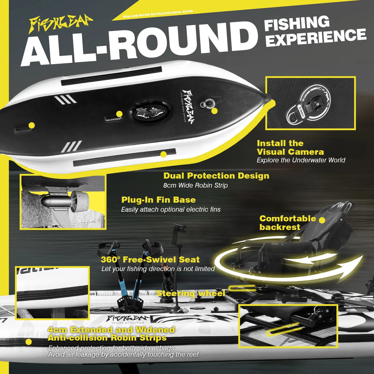 Spatium FishLeap 11.5' Inflatable Pedal Drive Fishing Kayak with Motor