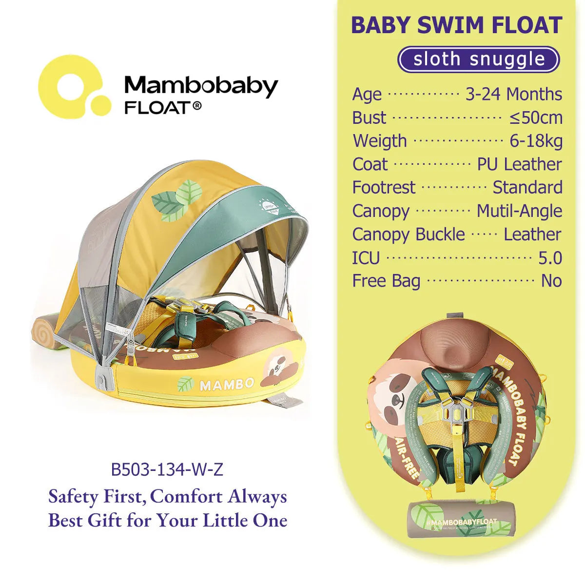 Mambobaby Baby Pool Float  For Infant Non-Inflatable Natation Buoy With Parasol