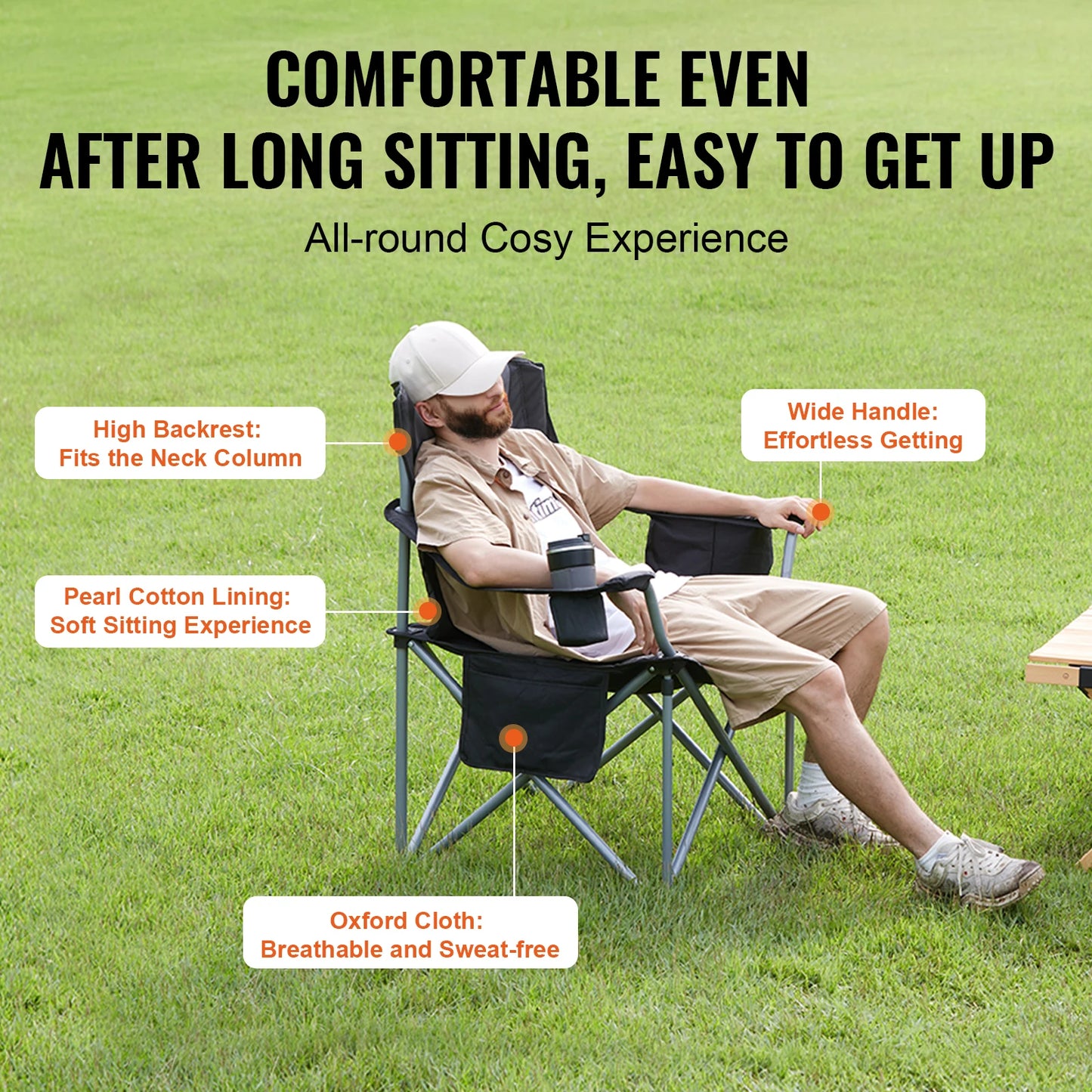 Folding Chair for Adults Portable Quad Lumbar Back Padded Arm Chair