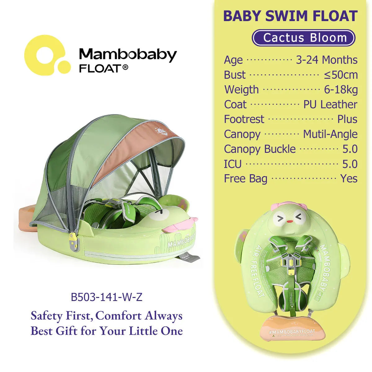 Mambobaby Baby Pool Float  For Infant Non-Inflatable Natation Buoy With Parasol