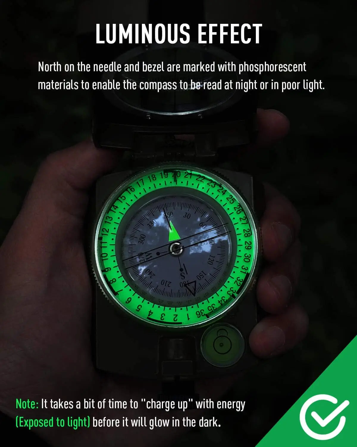 Professional Metal Sighting Compass with Luminescent Navigation Display