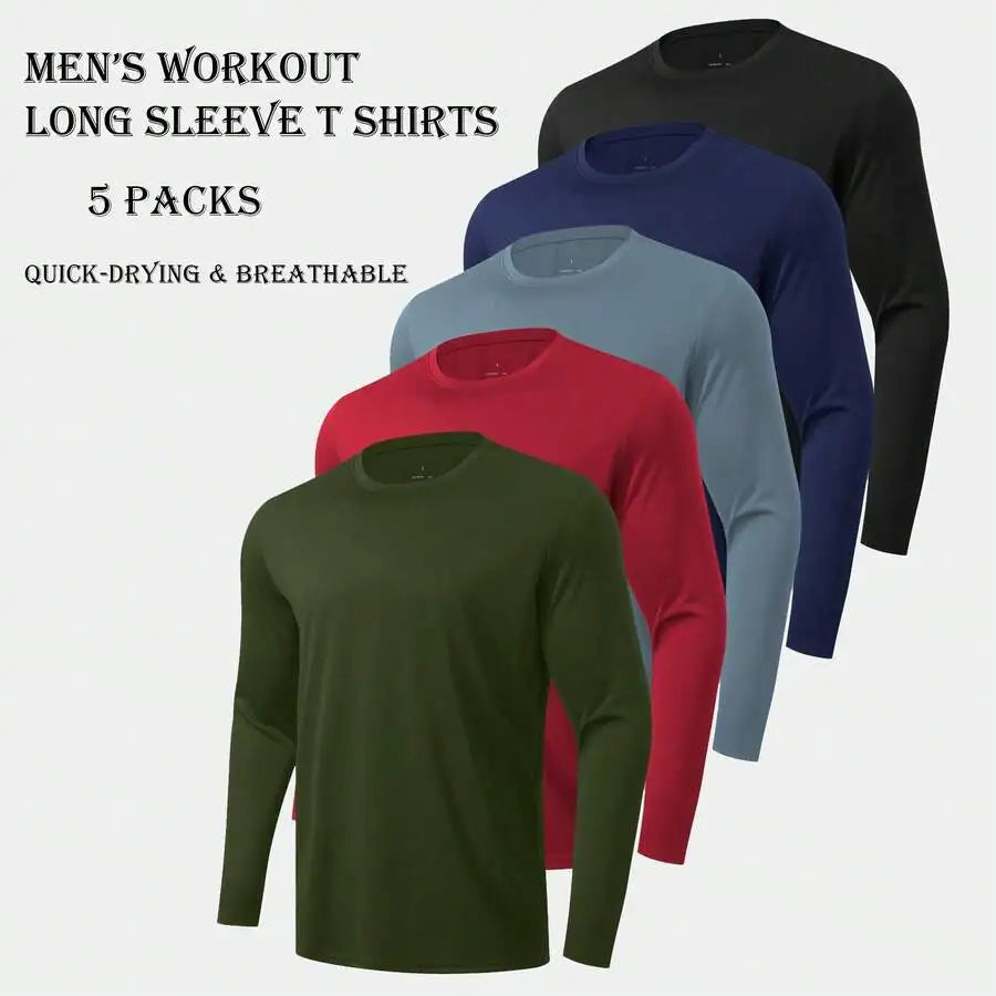 5-Pack Mens Long Sleeve Performance Tees: Moisture-Wicking