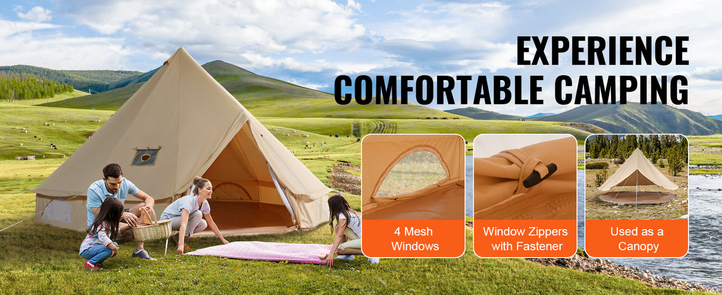 Canvas Bell Tent 4 Seasons 5m Yurt Tent holds up to 8 People
